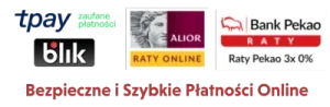 Kursy online od podstaw – loga Tpay, BLIK, Alior i Pekao z napisem „Bezpieczne i Szybkie Płatności Online”