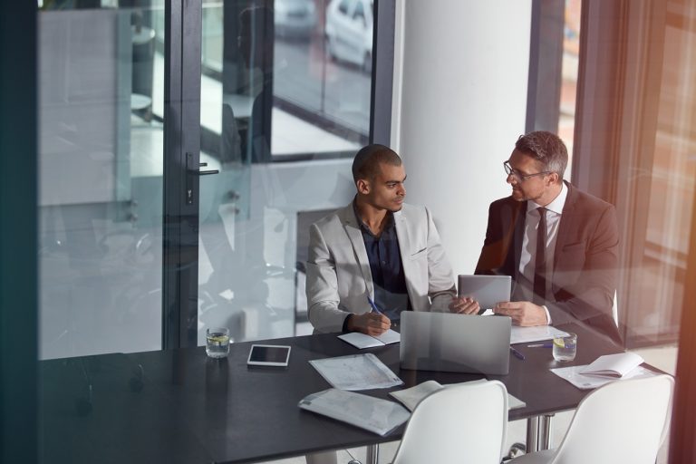 Business team, tablet and planning collaboration online for finance strategy or partnership