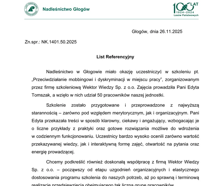Podgląd listu referencyjnego – Nadleśnictwo Głogów