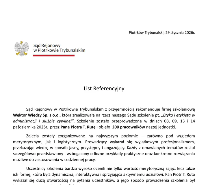 Podgląd listu referencyjnego – Sąd Rejonowy w Piotrkowie Trybunalskim (etyka)